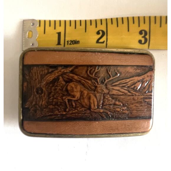 Century Canada Brown Leather Belt Buckle - Deer/Buck Vintage Tooled Stamped - Picture 3 of 4